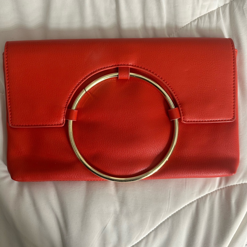 Red Leather Clutch with Gold Accent